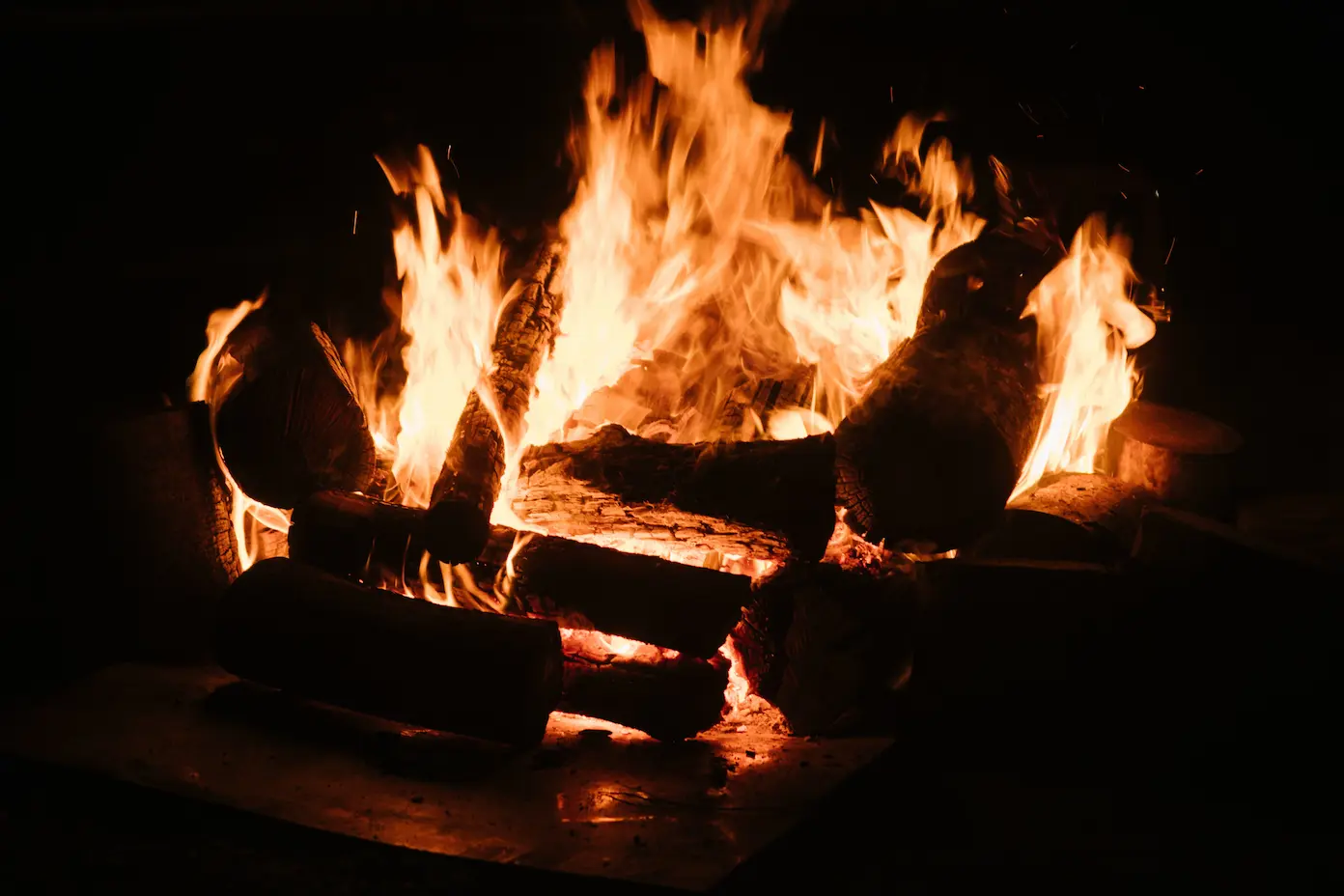 Closeup Burning Wood Fireplace