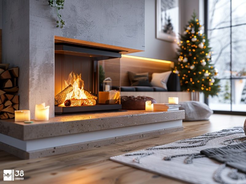 Modern electric fireplace, low maintenance, with a sleek design in a living room.