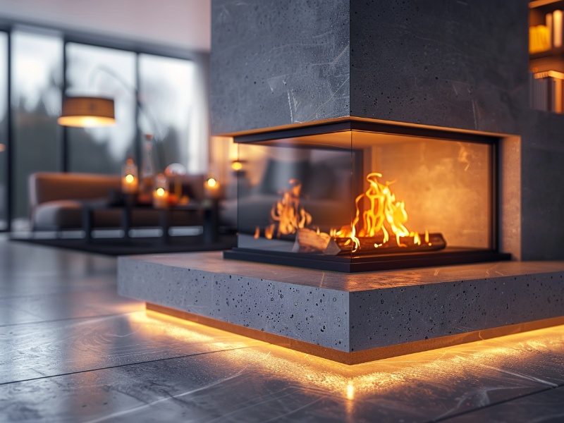 Contemporary living room with a sleek gas fire, highlighting its charm and efficiency.