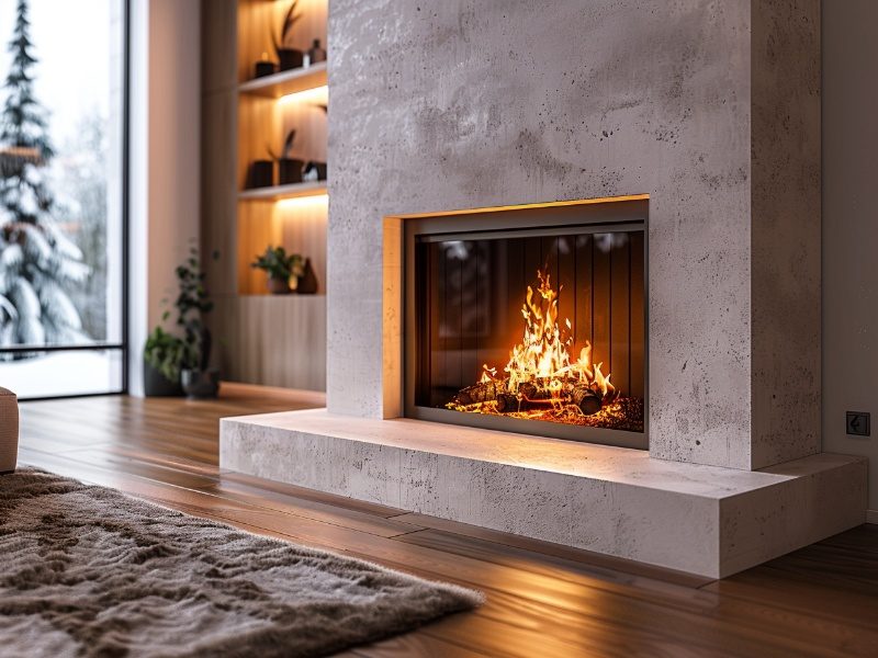 Picture of a living room upgraded with an electric fireplace.