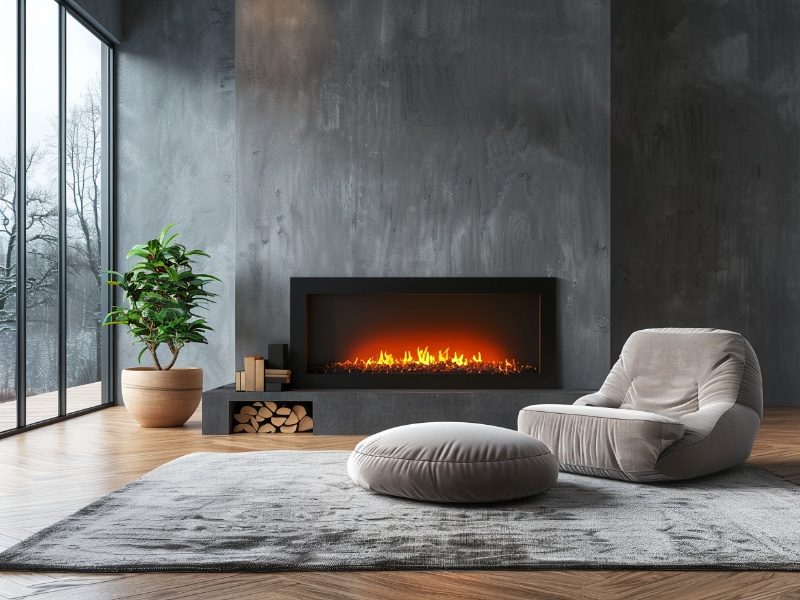 Modern living room with a sleek fireplace insert, enhancing the aesthetic appeal of your home.