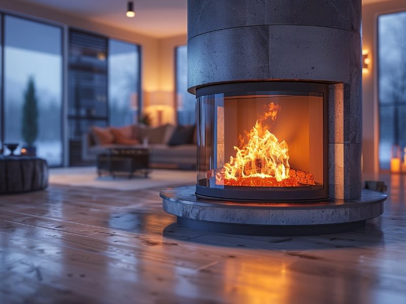 Cozy living room with a modern gas fireplace and gas log set.