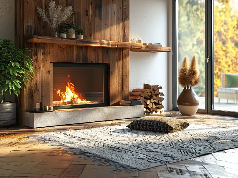 Burning seasoned wood in a clean fireplace, ensuring there are no hidden dangers of neglecting the chimney flue.