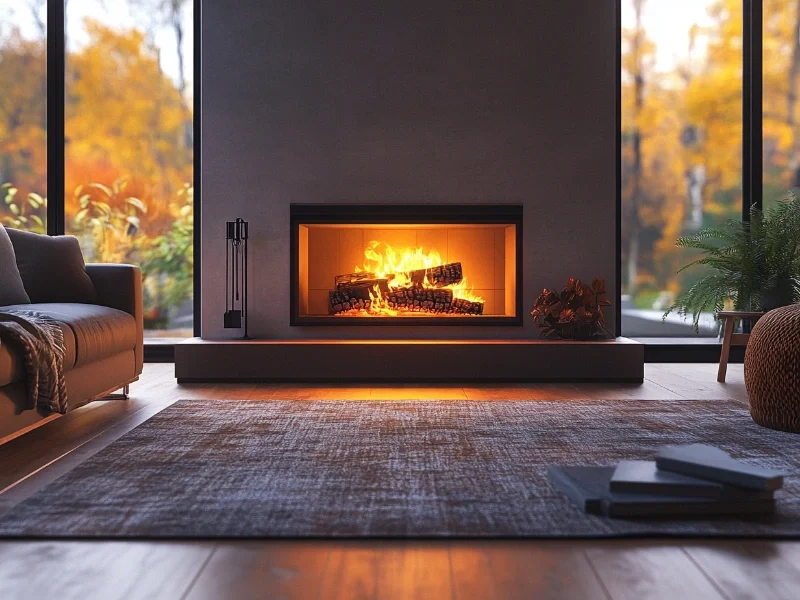 A new fireplace chosen by a homeowner for it sleek look, warm heat, and energy efficiency.