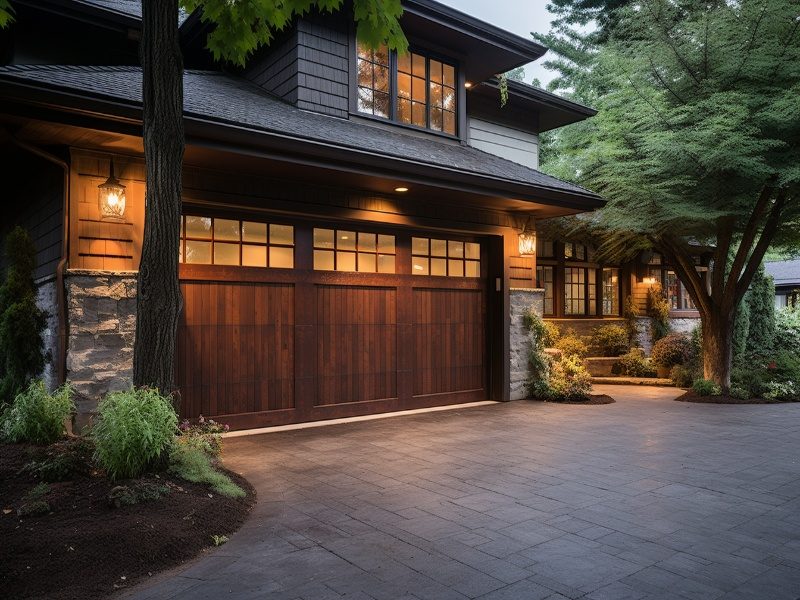 Wood garage door with glass windows, weighing surprising less than you may think!