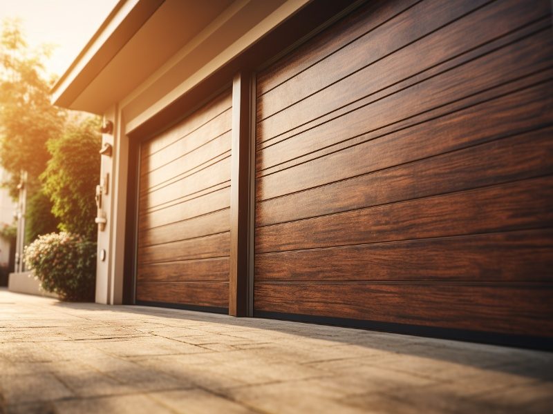 Two wood garage doors with proper R-value and thickness for optimum insulation.