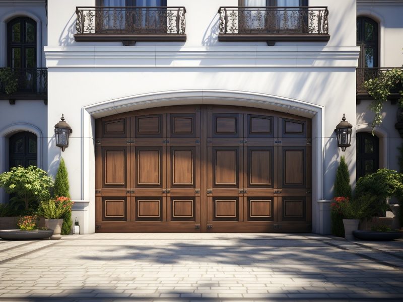 Elegant single garage door replacing two separate doors on a stylish home, showcasing the result of a two-to-one garage door conversion.