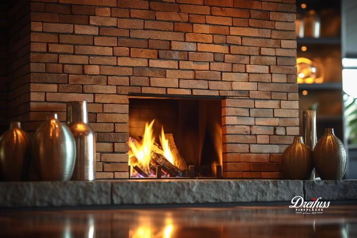 Exposed brick fireplace lending an industrial appeal