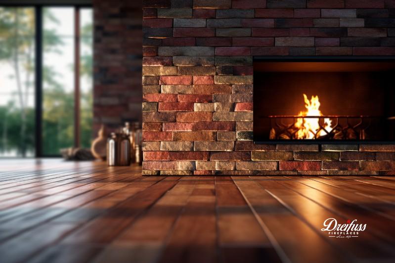 Rustic brick fireplace adding a warm atmosphere to a country home