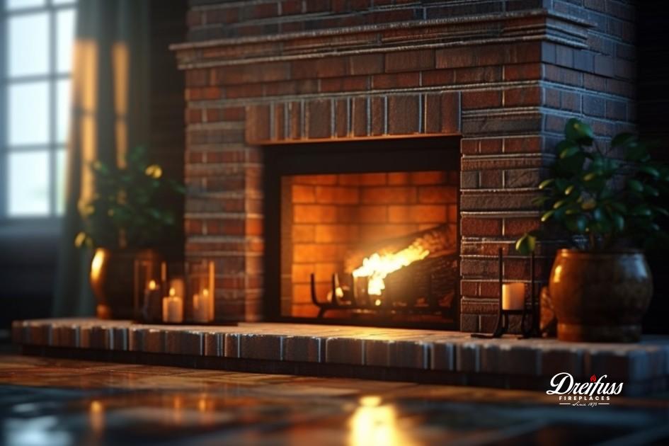Calm meditation room featuring a peaceful brick fireplace