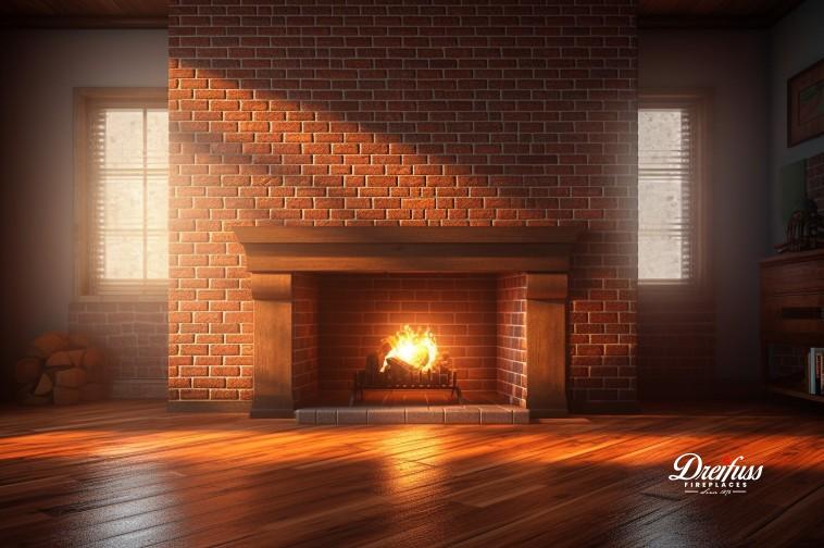 Home library ambiance enriched by a classic brick fireplace